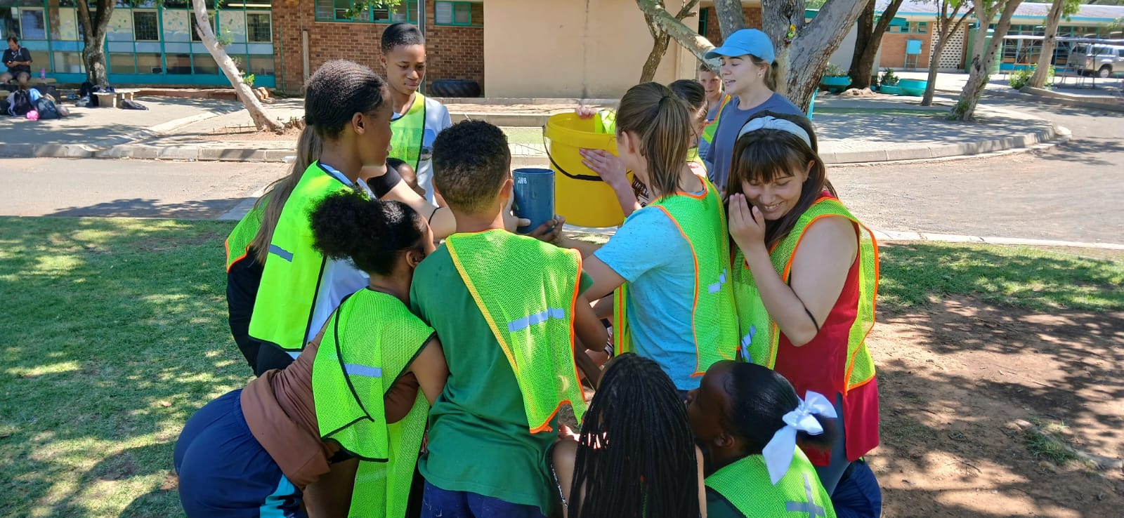 Grade 7–9 students in a beat circle for professional school teambuilding services in South Africa